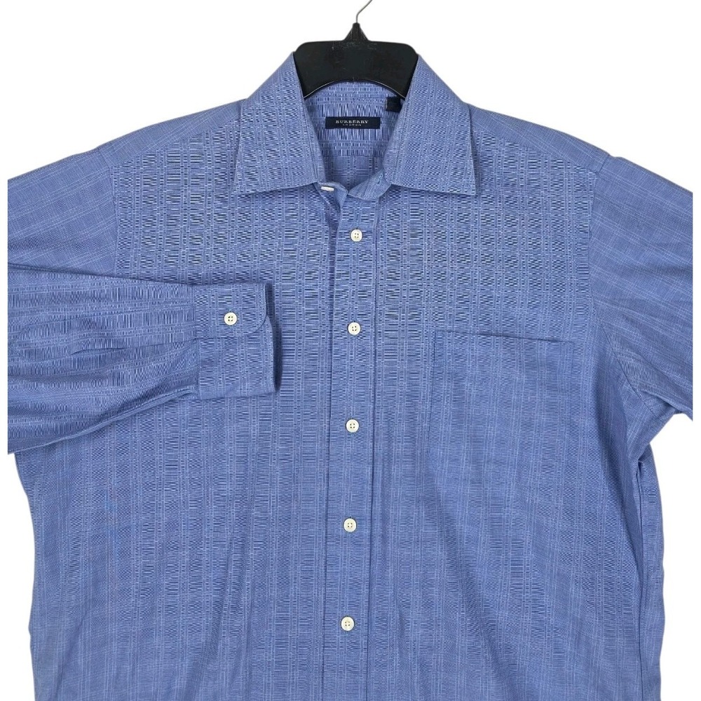 Burberry London Shirt Blue Button Up Long Sleeve Men 15.5 33 L XL Pocket Vtg USA